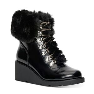 INC Womens Hannia Patent Lace Up Booties Black 9 Medium (B,M)